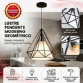 Pendente Teto Aramado Diamante Geométrico E27 Preto Estilo Industrial