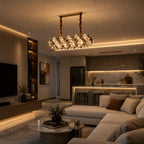 Lustre Pendente Cristal K9 Fumê Retangular Moderno Luxo Sala de Jantar E14 Bivolt Dourado