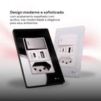 Tomada Modular Acrílico Branca Preto USB Placa ACRÍLICO Tomada 10A Interruptor 4X2 Bipolar Unipolar