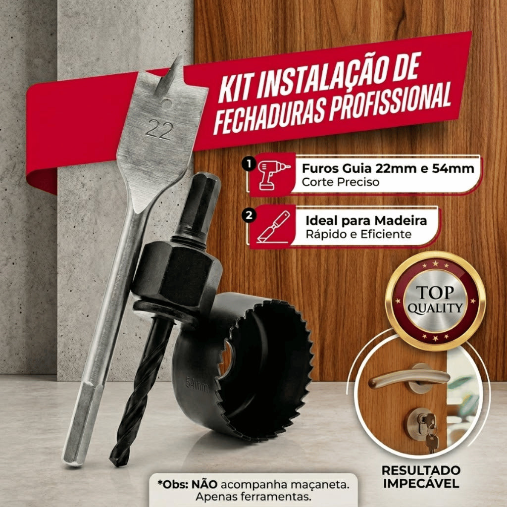 Kit de Instalação para Fechadura De Porta 3 Peças Broca Serra Copo Circular Ferramentas Manuais