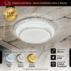 Luminária Plafon de Teto LED Tricolor 24W 38cm Design Moderno Cristal Facetado para Área Social