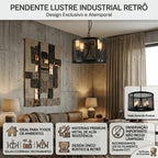 Lustre Pendente Aramado Industrial Preto 4 Soquetes E27 Altura Ajustável para Sala e Cozinha