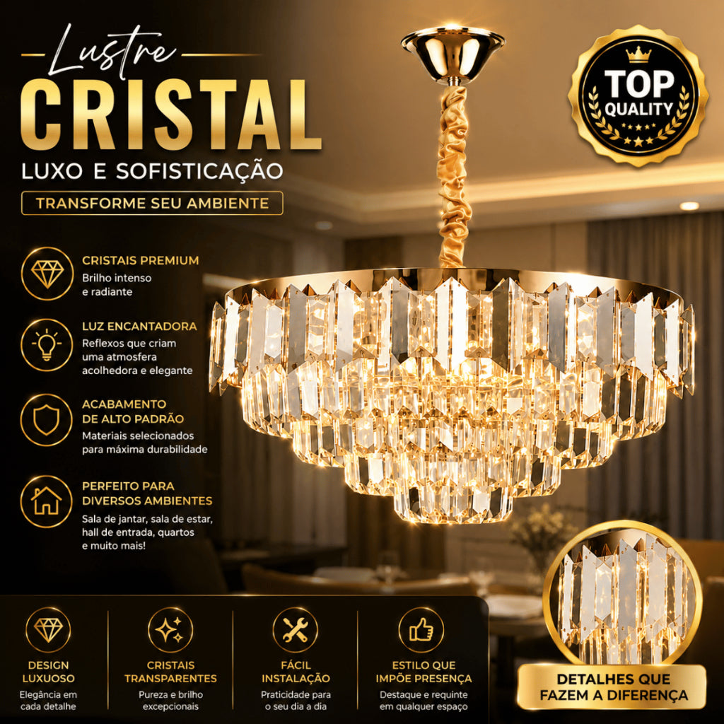 Lustre Pendente Cristal Moderno Sala de Jantar Luxo E14 Bivolt Cabo Ajustável
