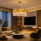 Lustre Moderno Cristal K9 Dourado Premium Pendente Luxo E14 Bivolt Sala de Estar e Jantar