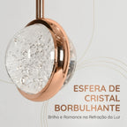 Arandela Parede Saturno Globo Cristal Bolhas Dourada XLX LED Moderno Luxo Brilhante Criativo