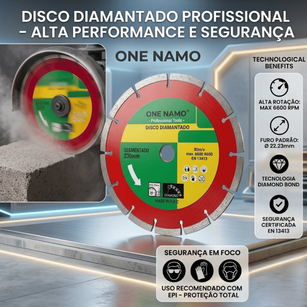 Disco Diamantado Segmentado de Corte 230 mm Seco Úmido Profissional Bloco Concreto Granito Mármore