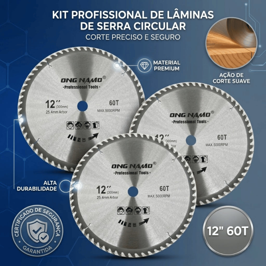 Disco de Serra Circular Profissional 12 polegadas 300mm 60 dentes Corte para Madeira MDF DryWall