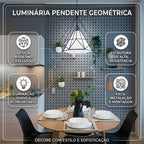 Pendente Teto Aramado Diamante Geométrico E27 Preto Estilo Industrial