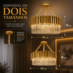 Lustre Cristal K9 Dourado Cilíndrico Moderno Pendente Luxo Sala de Jantar E14 Corrente Ajustável