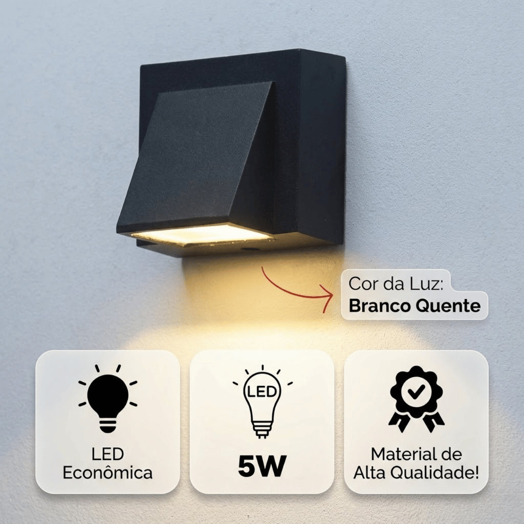 Arandela Luz De Parede IP66 Branco Quente Alumínio Preta XLX LED ambientes internos e externos