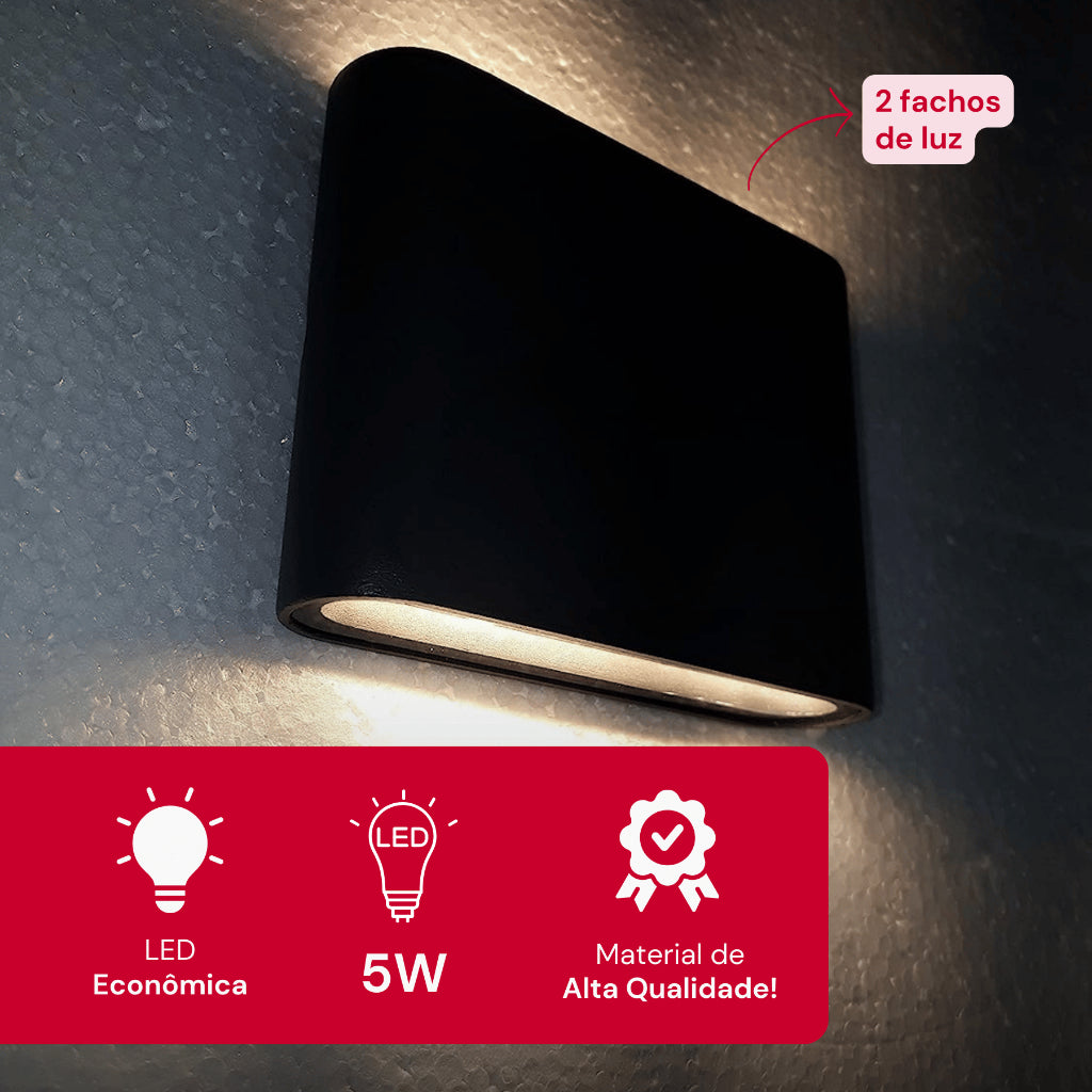 Arandela de Parede Preta LED 5W IP66 A Prova d'Água Vários Modelos Decoração Externa Branco Quente