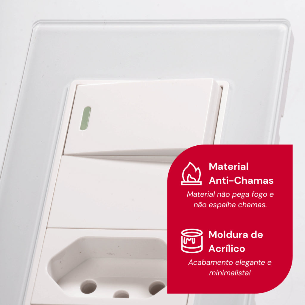 Tomada Modular Tripla 10A 20A 110V 220V Placa Preta Acrílico Espelhada Alumínio Moderna Innova XLX