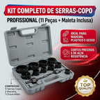Kit 11 Peças Serra Copo Profissional Para Madeira Gesso Plástico Com Maleta Estojo Cortes Precisos