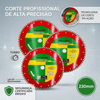 Disco Diamantado Turbo 230mm Corte Seco e Úmido Roçadeira Profissional Porcelanato Mármore Concreto
