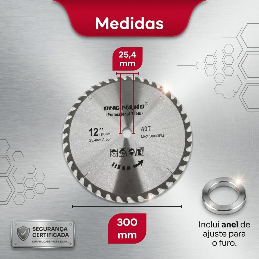 Disco de Serra Circular Profissional 12 polegadas 300mm 40 dentes Corte para Madeira MDF DryWall