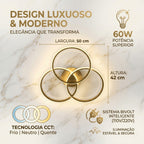Lustre 3 Anéis Dourado 60w Luminária LED Design Moderno Led 3 Cores Bivolt Luz Branco Neutro Quente