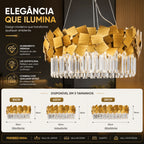 Lustre Moderno Cristal K9 Dourado Premium Pendente Luxo E14 Bivolt Sala de Estar e Jantar