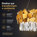Lustre Moderno Cristal K9 Dourado Premium Pendente Luxo E14 Bivolt Sala de Estar e Jantar