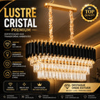 Lustre Pendente Retangular Cristal K9 Preto e Dourado E14 Bivolt Corrente Ajustável Luxo