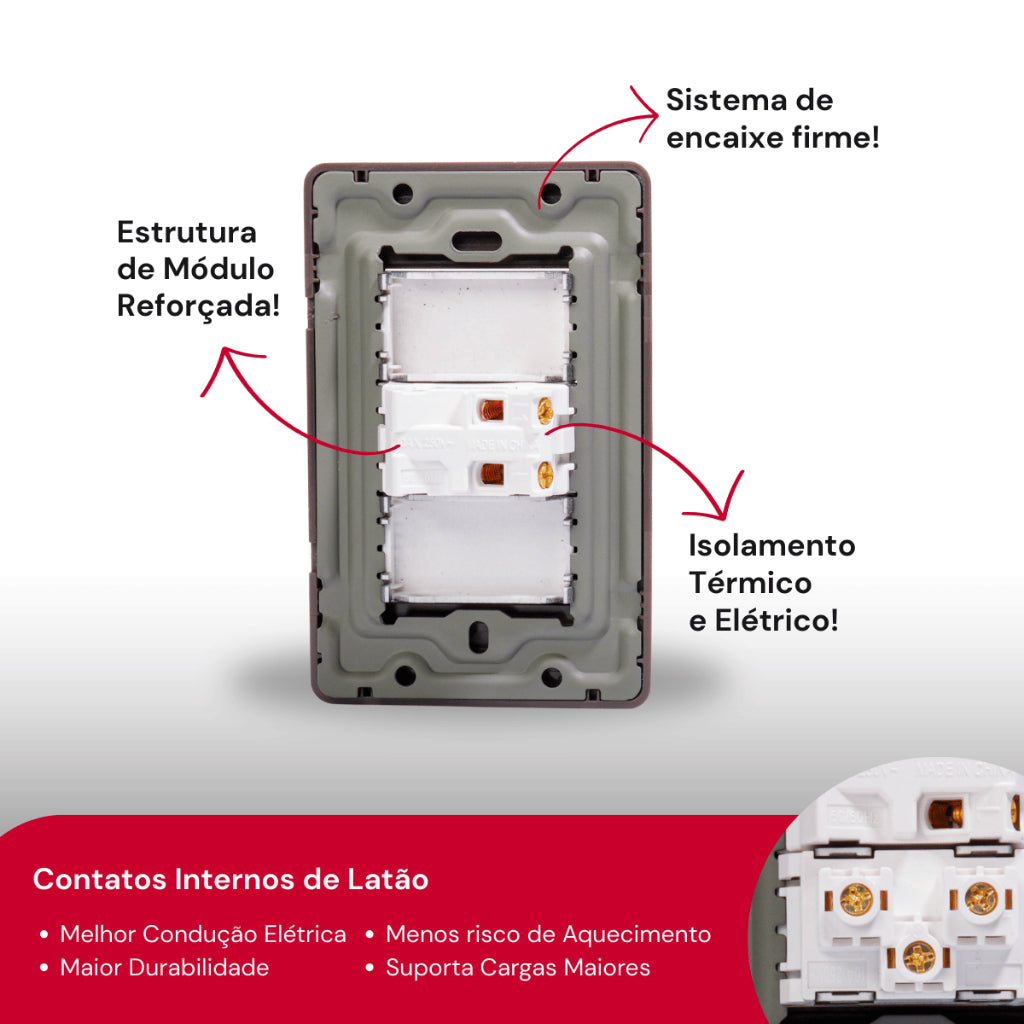 Interruptor de Parede Carregador  Placa 4x2 Anti Chamas Alumínio Escovado Unipolar Bipolar