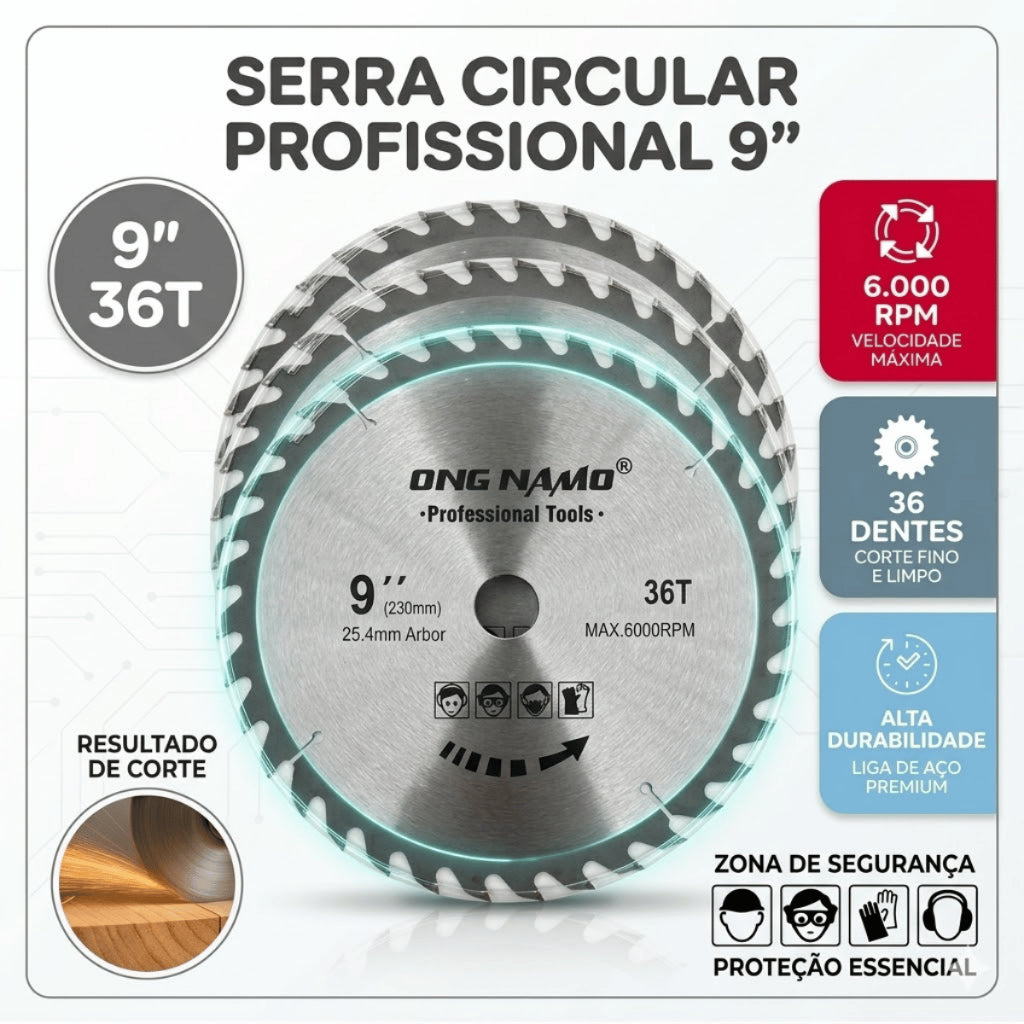 Disco de Serra Circular Profissional 9 polegadas 230mm 36 dentes Corte para Madeira MDF DryWall