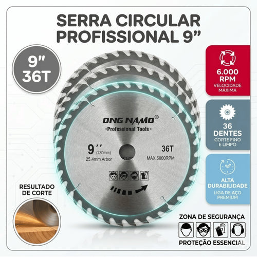 Disco de Serra Circular Profissional 9 polegadas 230mm 36 dentes Corte para Madeira MDF DryWall