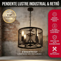 Lustre Pendente Aramado Industrial Preto 4 Soquetes E27 Altura Ajustável para Sala e Cozinha