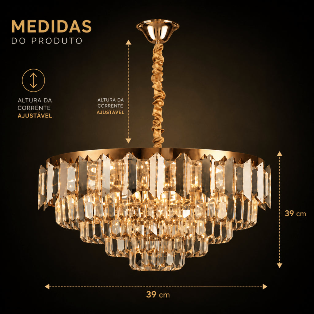 Lustre Pendente Cristal Moderno Sala de Jantar Luxo E14 Bivolt Cabo Ajustável