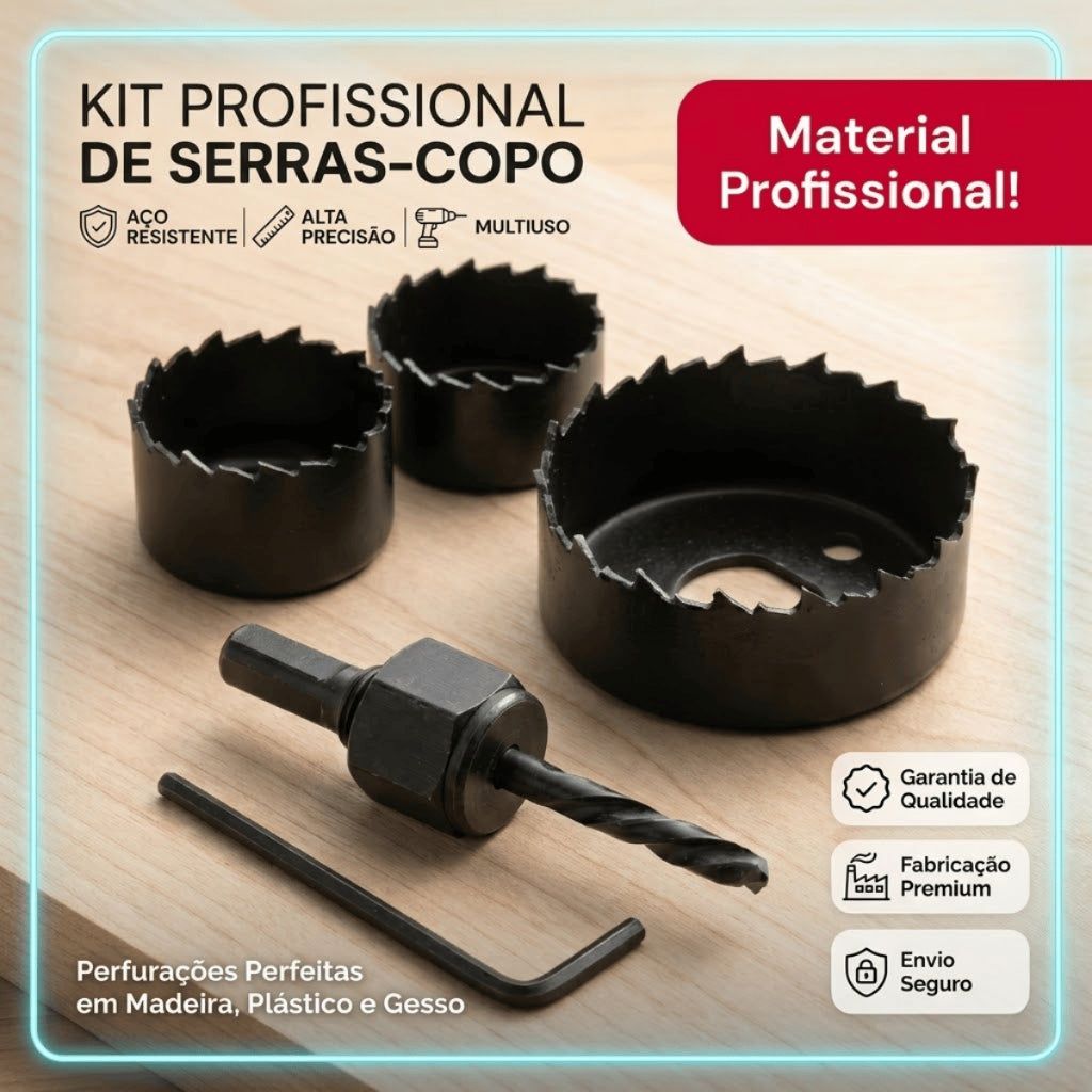 Kit Serra Copo Circular Profissional 6 Peças 25mm a 54mm Furadeira Para Madeira Gesso Drywall PVC