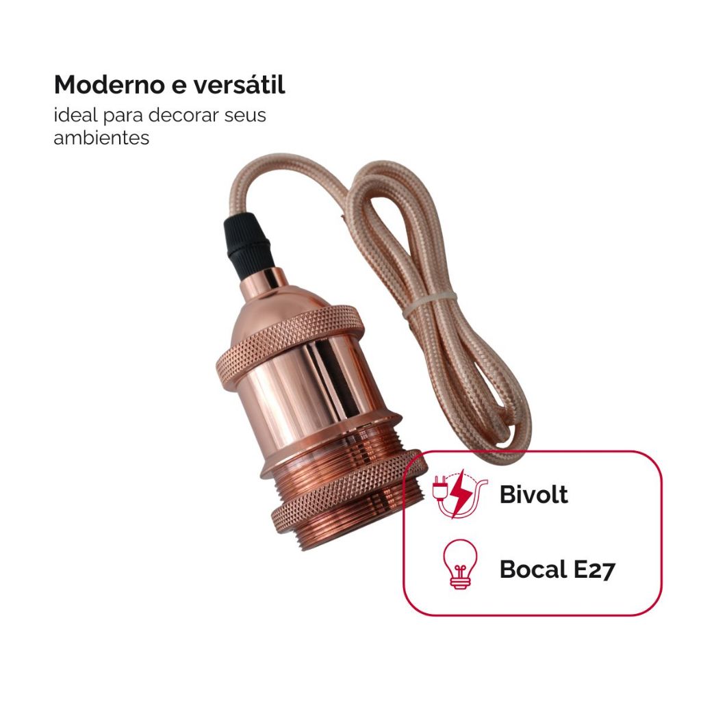 Pendente De Teto Vintage Retrô Simples Soquete Bivolt Lâmpada E27 Decoração Luminária Preto Rosê Dourado Várias Cores
