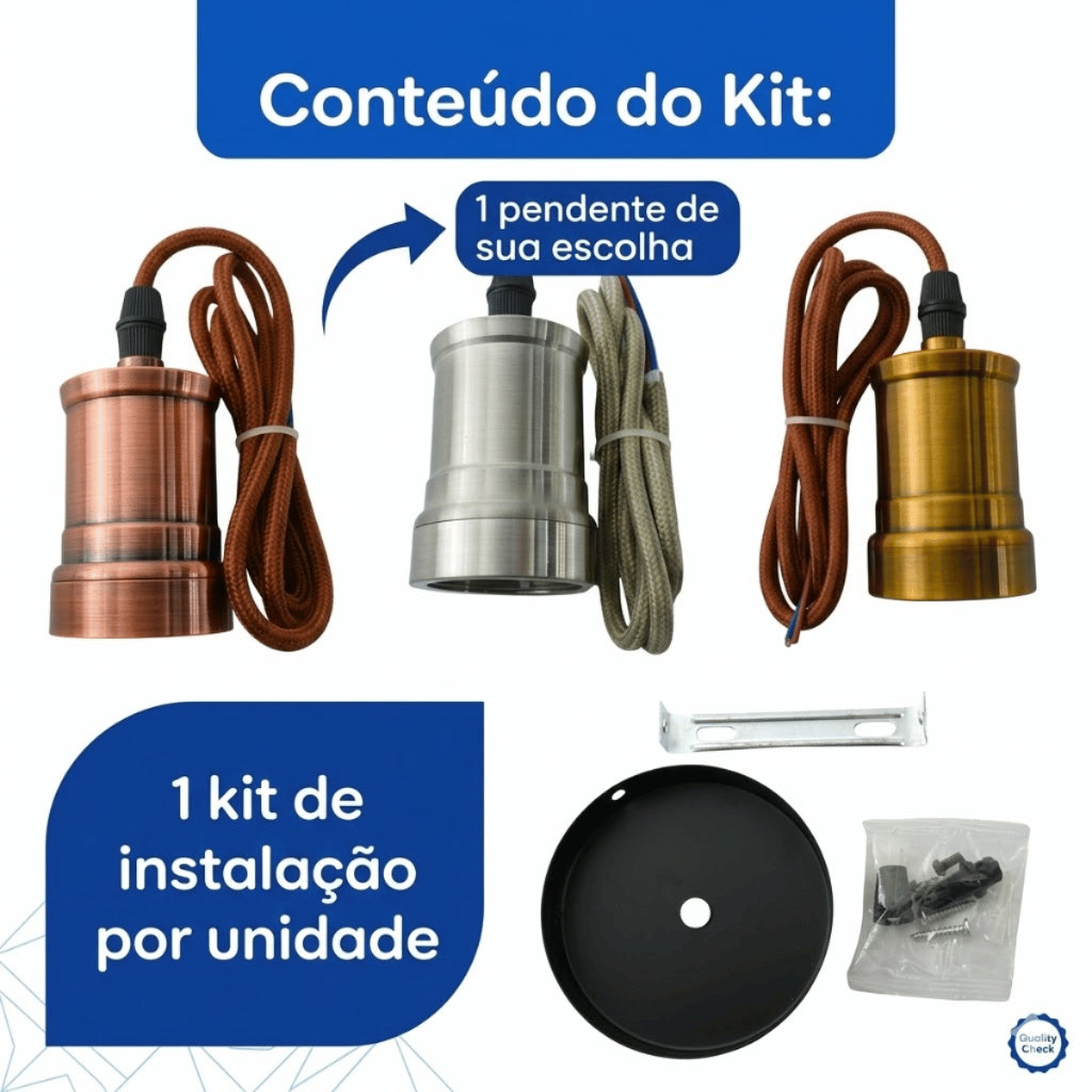 Pendente Soquete E27 de Teto Metal e Cobre estilo industrial importado Vintage retrô Luminária