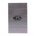 Tomada Modular 10A 110V Duas Tomadas Melody XLX Cinza Preto Galvanizado Placa 4x2 Alumínio