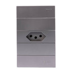 Tomada Modular 10A 110V Duas Tomadas Melody XLX Cinza Preto Galvanizado Placa 4x2 Alumínio