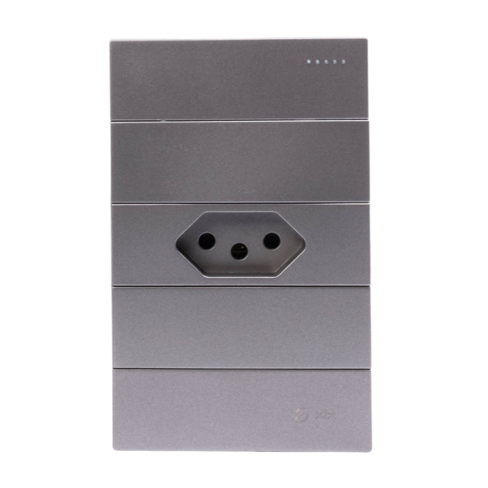 Tomada Modular 10A 110V Duas Tomadas Melody XLX Cinza Preto Galvanizado Placa 4x2 Alumínio