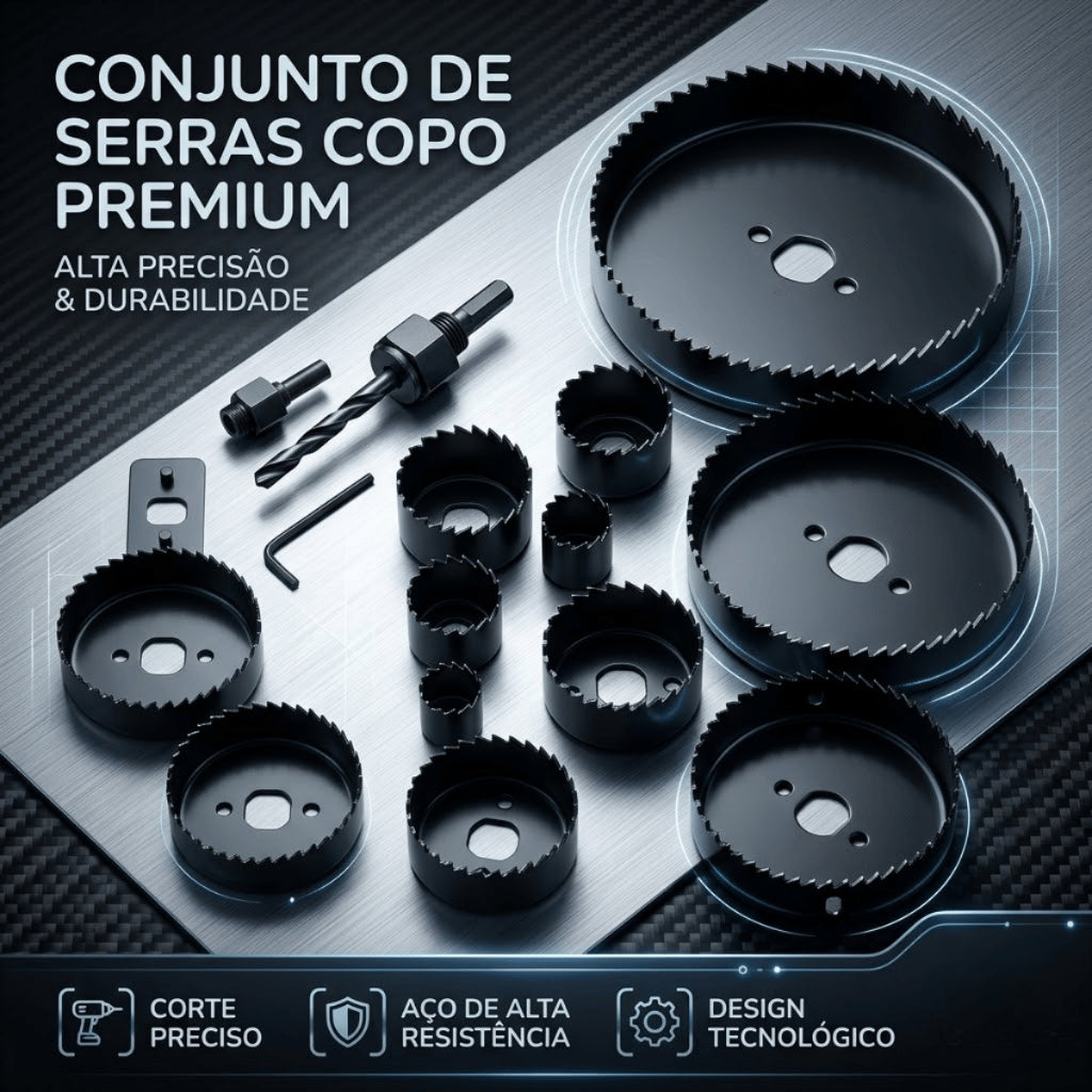 Kit Jogo 16 Peças Serra Copo Circular Profissional Furadeira Madeira Gesso Plastico Com Maleta