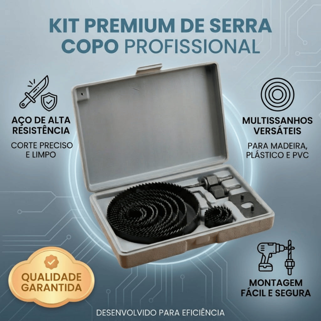 Kit Jogo 16 Peças Serra Copo Circular Profissional Furadeira Madeira Gesso Plastico Com Maleta