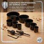 Kit 11 Peças Serra Copo Profissional Para Madeira Gesso Plástico Com Maleta Estojo Cortes Precisos