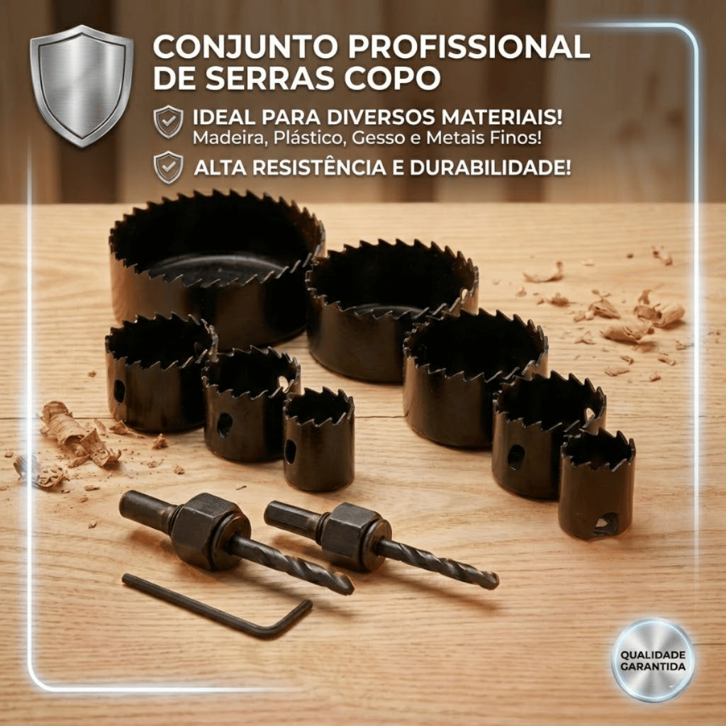 Kit 11 Peças Serra Copo Profissional Para Madeira Gesso Plástico Com Maleta Estojo Cortes Precisos