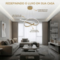 Lustre Pendente Dourado Led Moderno 60w Ondas Luz 3 Em 1 Sala Jantar Mesa Quarto Bivolt