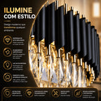 Lustre Pendente de Cristal Moderno Luxo E14 Bivolt Preto Branco Dourado Sala de Jantar