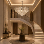 Lustre Cristal K9 Premium Redondo Pendente Sala de Jantar Luxo Prata E14 Bivolt Corrente Ajustável