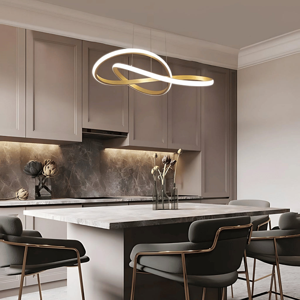 Lustre de Teto LED Moderno Dourado Led 35w Bivolt 3 Cores Em 1 Sala De Jantar Nó Nórdico Luxuoso