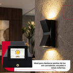 Arandela de Parede Preta LED 5W IP66 A Prova d'Água 2 Fachos de Luz Decoração Externa Branco Quente