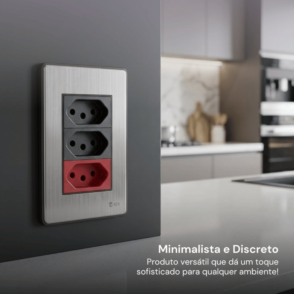 Tomada de Parede 110V 220V 10A 20A Aço Escovado 4X2 Fusion Pro XLX Placa Interruptor Luxuoso Moderno