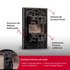 Tomada Modular 10A 110V Duas Tomadas Melody XLX Cinza Preto Galvanizado Placa 4x2 Alumínio