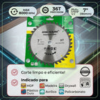 Lâmina de Serra Circular Profissional Disco para Madeira 7 Polegadas 180mm 36 Dentes Furo Universal