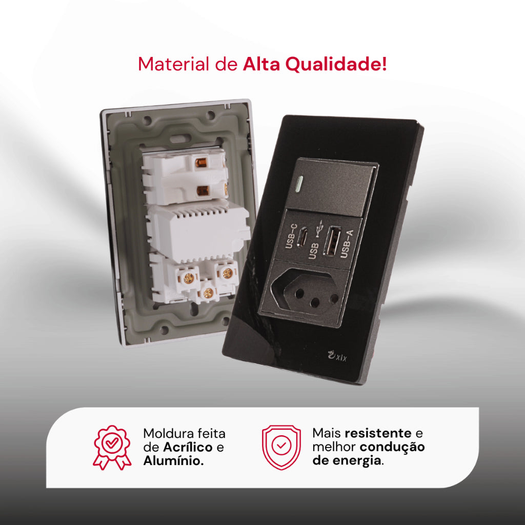 Tomada Modular Acrílico Branca Preto USB Placa ACRÍLICO Tomada 10A Interruptor 4X2 Bipolar Unipolar