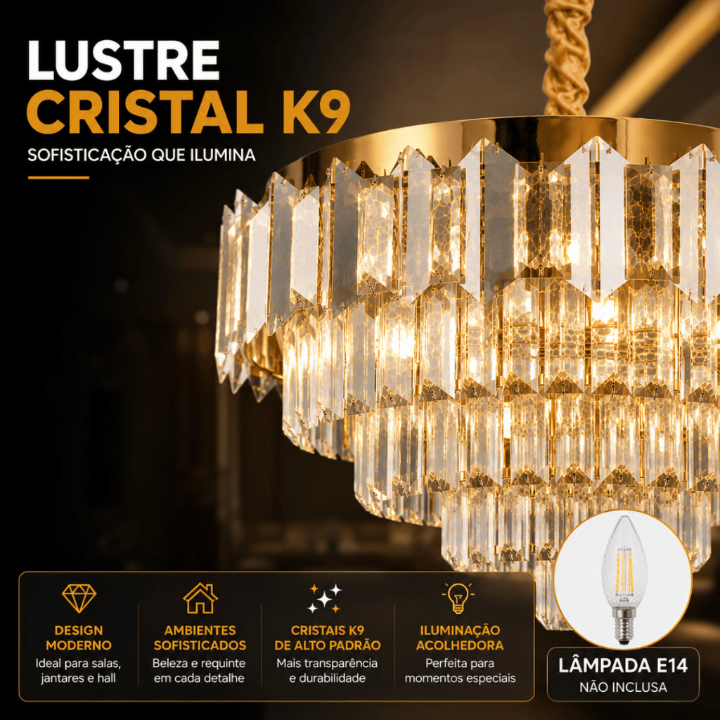 Lustre Pendente Cristal Moderno Sala de Jantar Luxo E14 Bivolt Cabo Ajustável