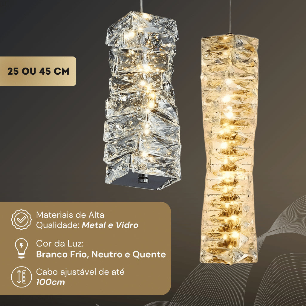 Lustre Pendente Led Prateado XLX 25cm 45cm Teto Cristal Luxuoso Moderno Três Cores Bivolt 127/220v