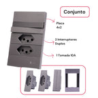 Tomada Modular 10A 110V Interruptor Unipolar Bipolar Cinza Preto Galvanizado Placa 4x2 Alumínio